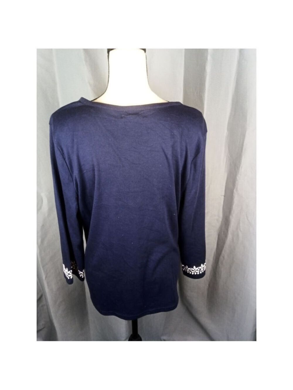 Women's Rebecca Malone Navy White Embroidered Tunic Top XL - Picture 3 of 5